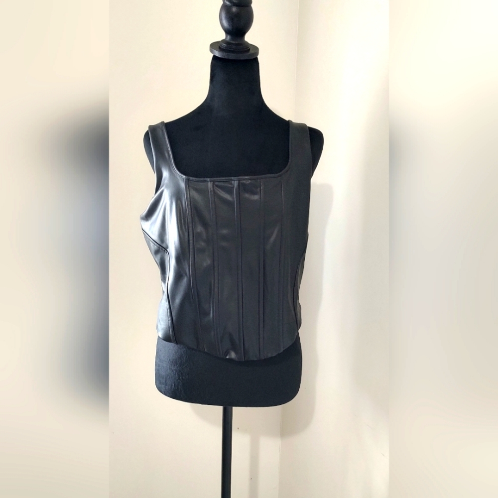 NWT Express faux leather corset crop top L
